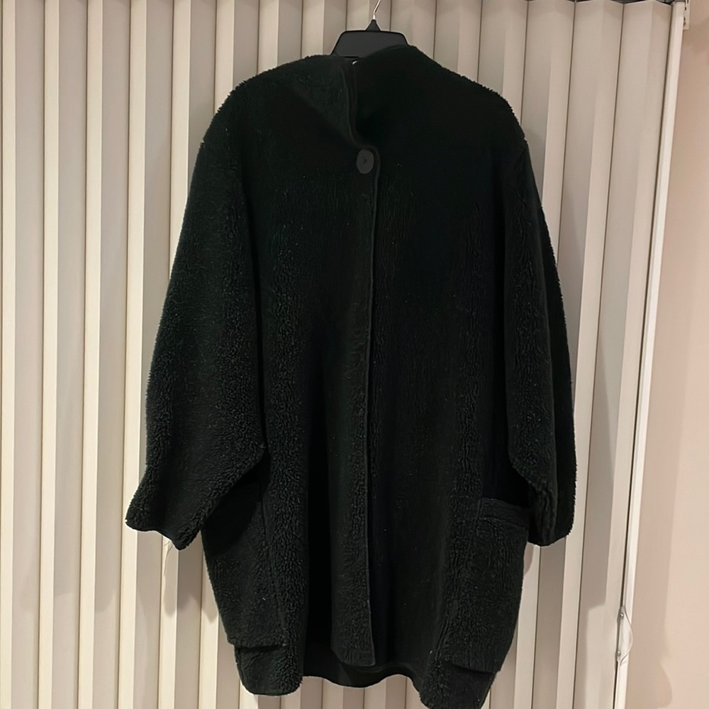 Womens XL black polar fleece knee length coat
